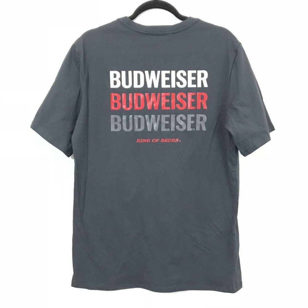 Budweiser Mens Graphic Pocket T-Shirt M Crewneck Charcoal Gray Short Sleeve